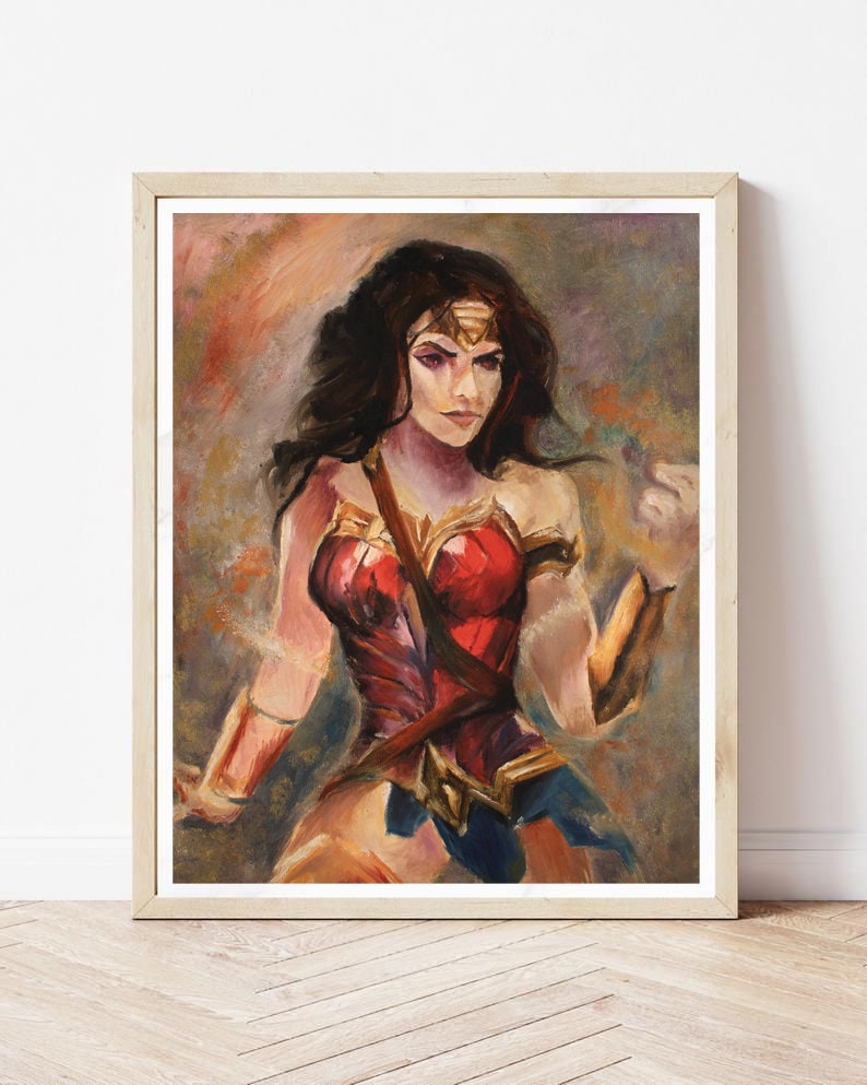 Wonder Woman Art Print, Original Oil Painting Wonder Woman Universe 11x14 Signed Art Print for Home Decor, Superhero Wall Art image 1