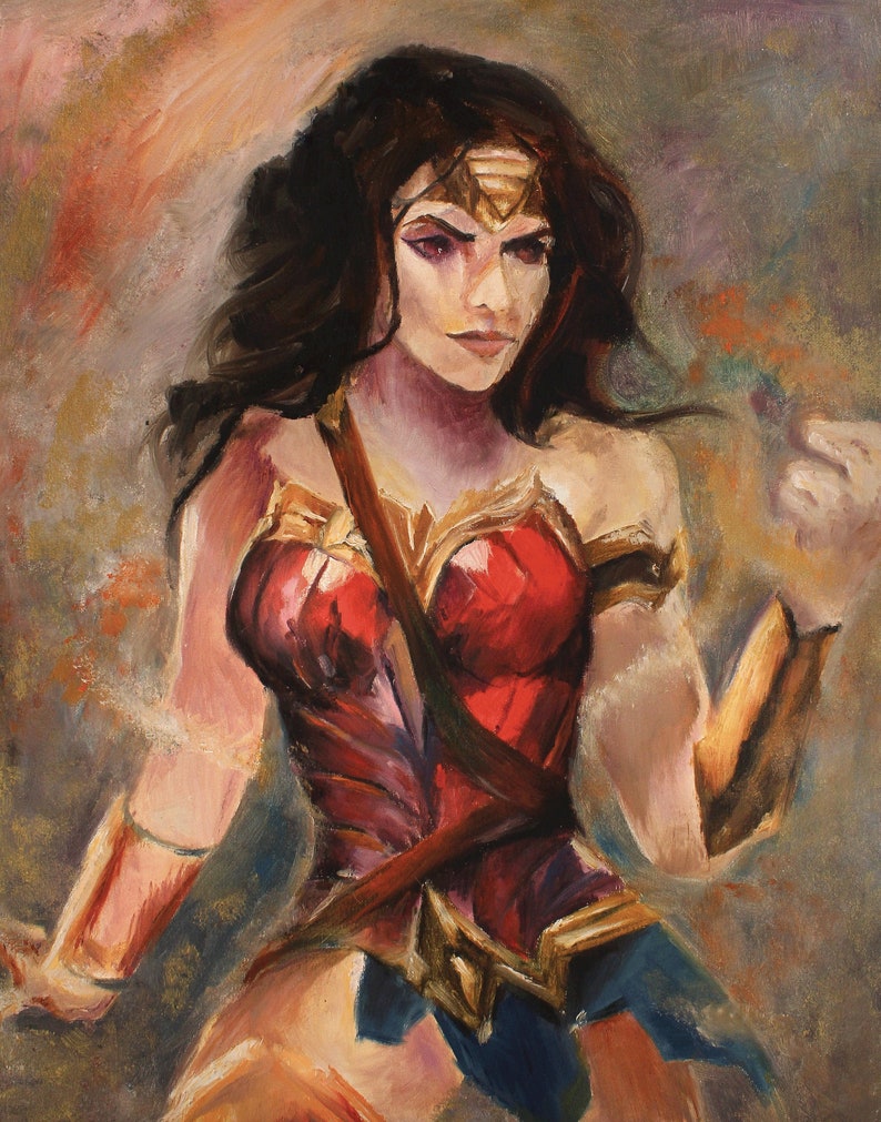 Wonder Woman Art Print, Original Oil Painting Wonder Woman Universe 11x14 Signed Art Print for Home Decor, Superhero Wall Art image 2