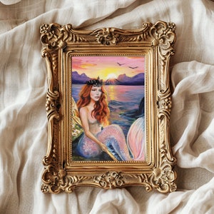 Fantasy Mermaid Art, Original Mermaid Oil Painting &quot;The Sea Maiden&quot; For Home Decor and Children&#39;s Wall Art