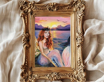 Mermaid Art Print, "The Sea Maiden" Oil Painting, Fantasy Wall Decor