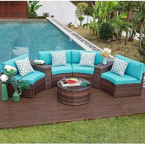 Halbmond Terrasse Allwetter Weidensofa mit Couchtisch Türkis | Etsy