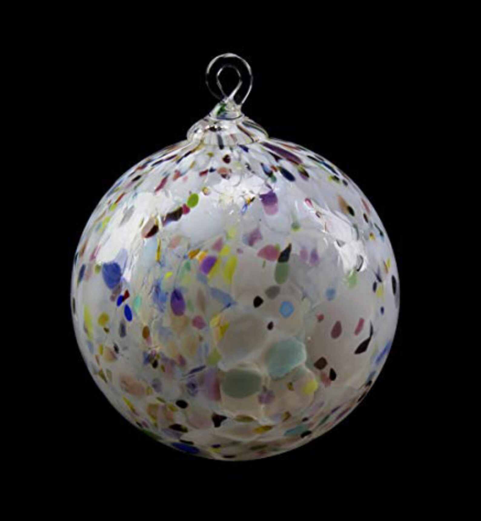 Confetti White Colored Hand Blown Glass Hanging Orb Etsy