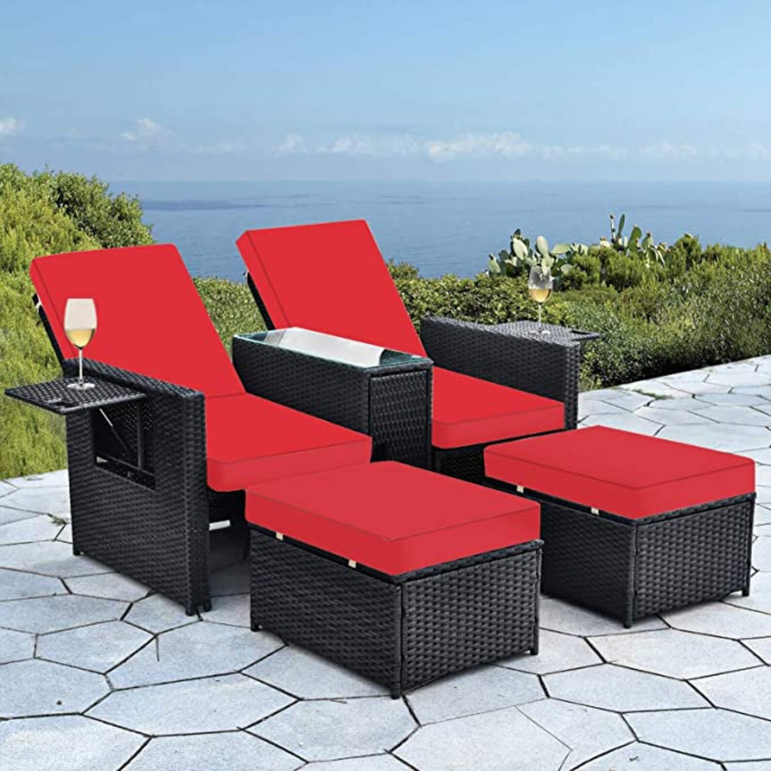 5pcs Patio Wicker Loveseat Outdoor Rattan Sofa Set with Etsy