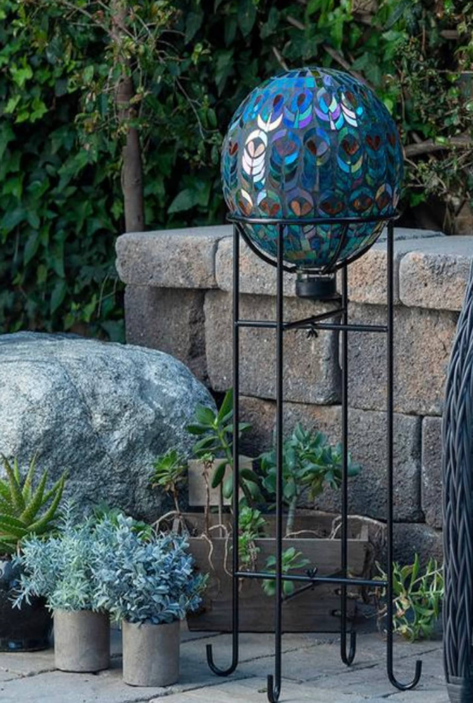 Iridescent Turquoise Mosaic Glass Garden Globe Etsy