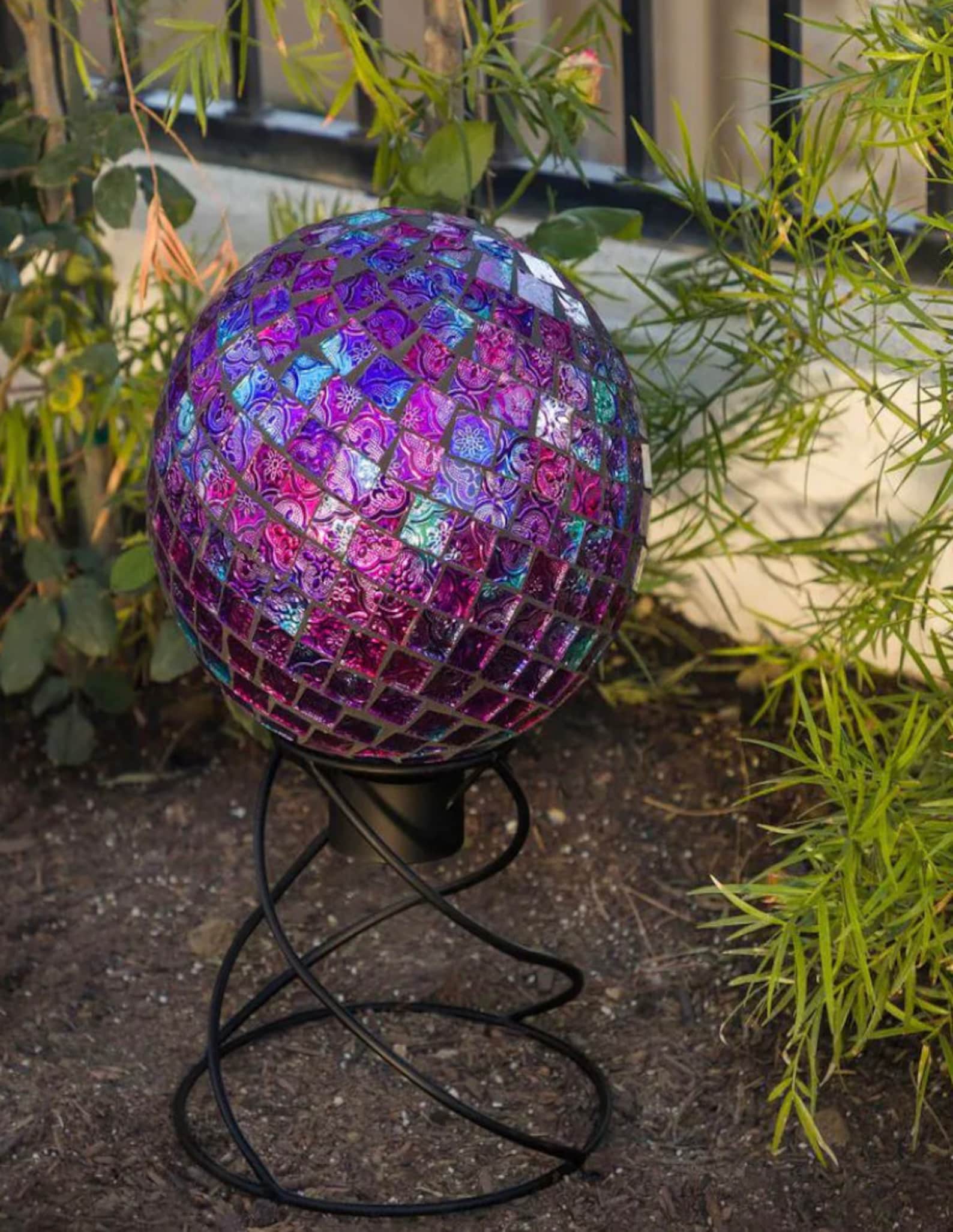 Purple Glass Mosaic Gazing Globe Stand Etsy