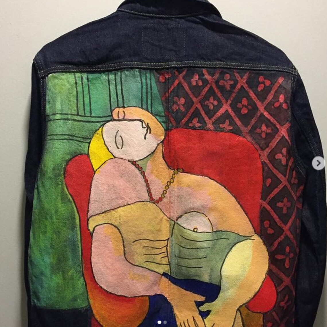 Hand painted ' Pablo Picasso Reclining Woman' denim Etsy