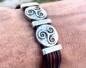 Men's bracelet, leather and silver bracelet, CELD MODEL unisex bracelet, gift for fathers, men, handmade jewelry