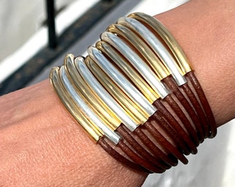 Dames zilveren en gouden armband, buisarmband, MILAN MODEL, goud en zilver gecombineerd, voor dames, handgemaakte sieraden