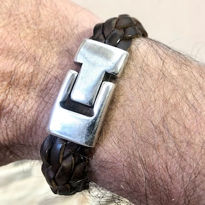 Erhabenes Flechtarmband, BRIDGE MODEL, italienisches Leder- und Silberarmband, handgefertigter Schmuck von obbvius