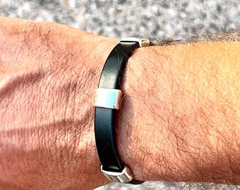 Herenarmband, leren en zilveren armband, originele armband, MODEL S 3, cadeau voor een vriend, origineel ontwerp van OBBVIUS, handgemaakte sieraden