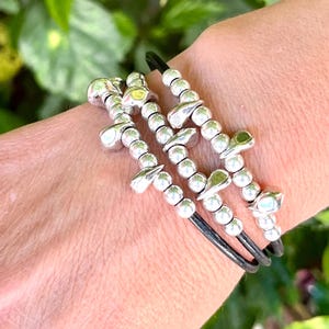 Semi-rigid bracelet in leather and silver, model CARLA, UNISEX, Handmade jewelry, for women, friends, original by obbvius