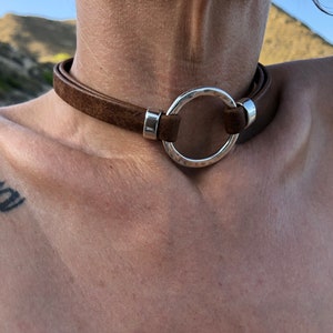 O-ring choker necklace, leather CHOKER, silver ring choker necklace, classic choker, LINCE MODEL lg, handmade jewelry