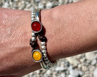 Bracelet in silver and leather, different colors, women's leather bracelet, Spanish authentic leather, AMAZONIA MODEL, handmade jewelry