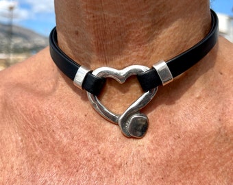 Choker necklace o-ring, leather CHOKER, choker necklace, silver, classic choker, MODEL  kor u., Handmade jewelry