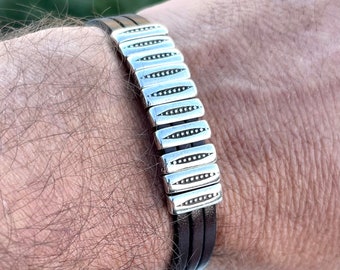 Pulsera de hombre, pulsera piel y plata, pulsera unisex MODELO SEP, regalo para padres, hombres, joyería hecha a mano