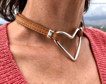 Choker necklace o-ring, leather CHOKER, choker necklace, silver, classic choker, MODEL choker korp., Handmade jewelry