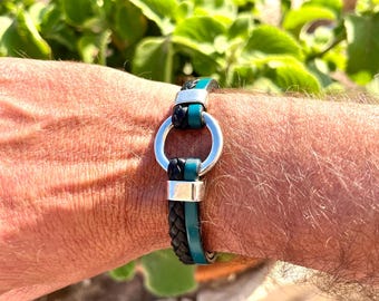 Bracelet in silver and leather, for Men, boho bracelet, Spanish leather, UNISEX FEDE MODEL, braided skin, handmade jewelry