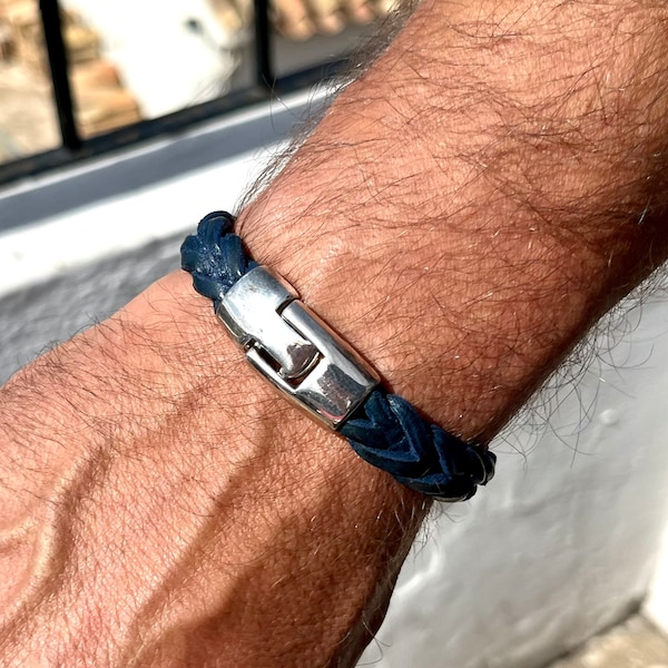 Bracelet in silver and leather, for Men, boho bracelet, Spanish leather, UNISEX INDIANO F MODEL, braided skin, handmade jewelry