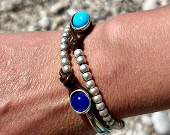 Bracelet in silver and leather, different colors, women's leather bracelet, Spanish authentic leather, AMAZONIA MODEL, handmade jewelry