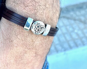 Men's bracelet, leather and silver bracelet, SEP MODEL unisex bracelet, gift for fathers, men, handmade jewelry