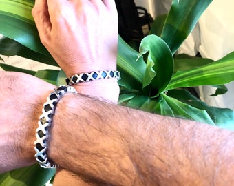Bracelet in silver and leather, for Men and women, boho bracelet, Spanish leather, UNISEX XXXXXXX MODEL, handmade jewelry
