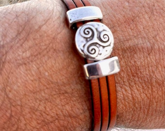 Men's bracelet, leather and silver bracelet, CELS MODEL unisex bracelet, gift for fathers, men, handmade jewelry