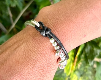 Semi-rigid bracelet in leather and silver, model CAR, UNISEX, Handmade jewelry, for women, friends, original by obbvius