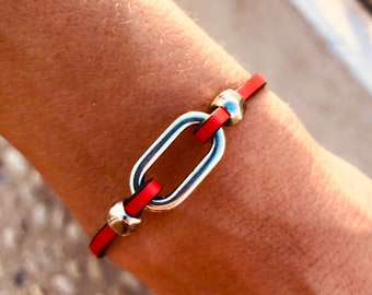 Silver and leather woman bracelet, o-ring bracelet , LINCE MODEL, different colors, Italian leather, for women, mothers, handmade jewelry
