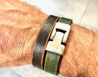 Bracelet in silver and leather, for Men, boho bracelet, Italian leather, UNISEX VIRGINIA MODEL, man bracelet, handmade jewelry