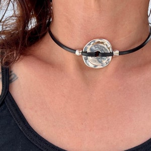 Double o-ring choker necklace, leather CHOKER, choker necklace, silver, classic choker, MOD. DDD, handmade jewelry
