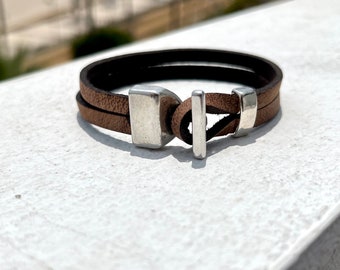 unisex, leather and silver bracelet, original bracelet, ANCL MODEL, friend gift, original design by OBBVIUS, men, handmade jewelry,