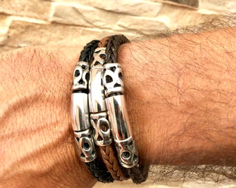 Pulsera de hombre, pulsera piel y plata, pulsera original, MODELO DUBLIN, regalo padres, amigos, leather bracelet, joyería hecha a mano