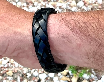 Herenarmband, leren en zilveren armband, gevlochten, unisex armband, Pacific model, cadeau voor vaders, heren, handgemaakte sieraden