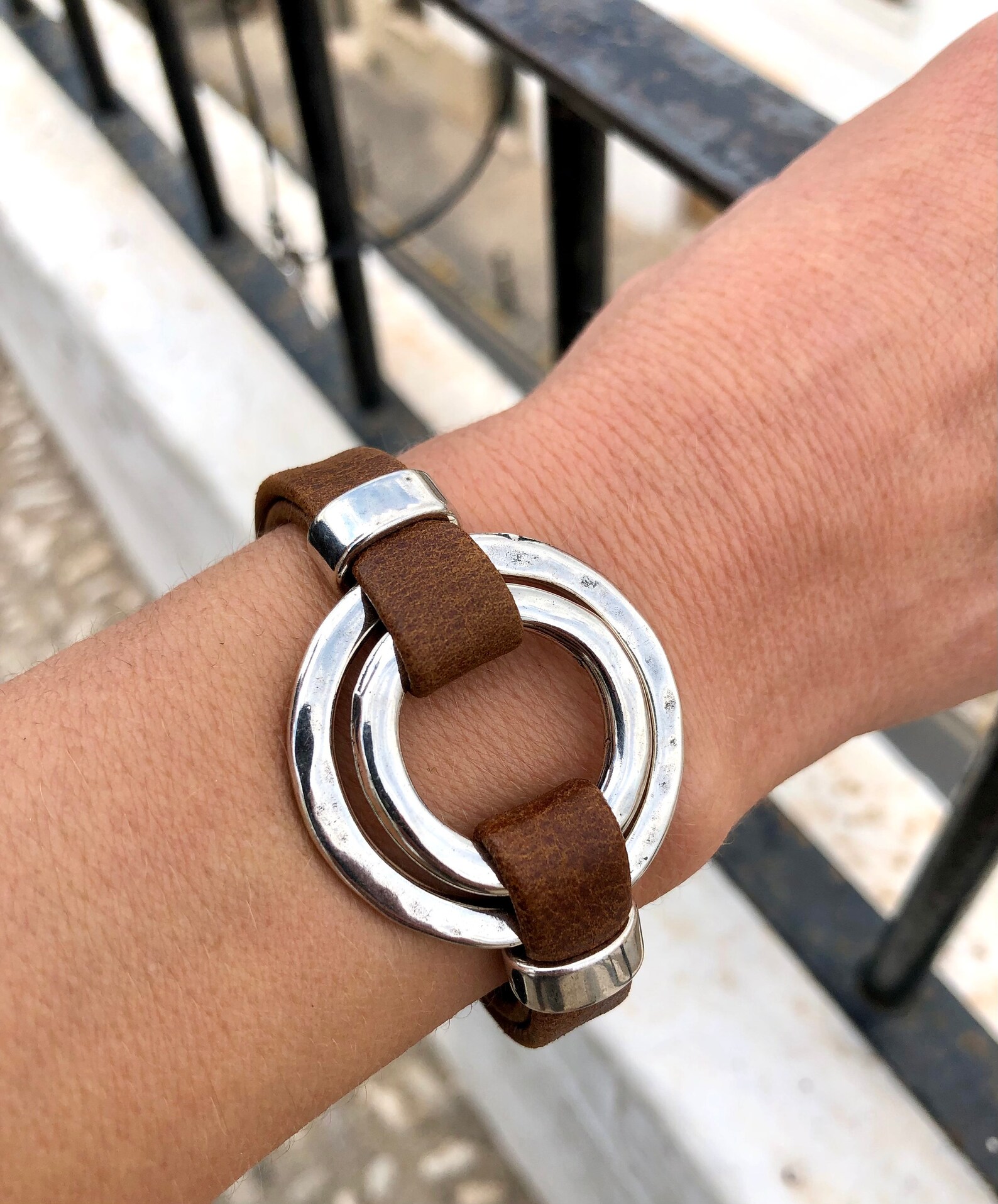 Silver and Leather Woman Bracelet Oring Bracelet LINCE Lp Etsy
