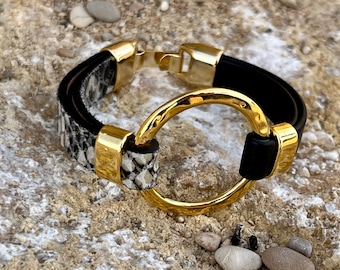 Women's gold-plated and leather bracelet, o-ring bracelet, LINCE sg, leather colors, for women, handmade jewelry, gold o-ring
