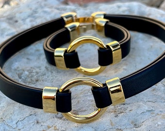 O-ring choker necklace, gold plated leather choker, choker necklace and bracelet, choker, LYNX MD, handmade jewelry