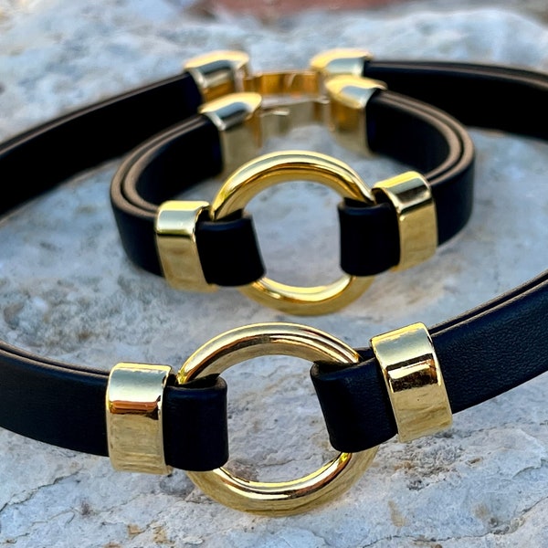O-ring choker necklace, gold plated leather choker, choker necklace and bracelet, choker, LYNX MD, handmade jewelry