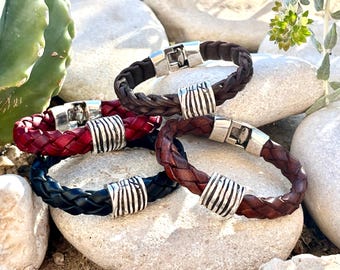 Bracelet in silver and leather, for Men, boho bracelet, Spanish leather, UNISEX TOR MODEL, braided skin, handmade jewelry