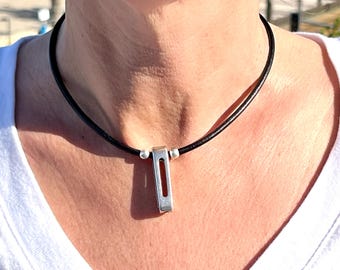 Silver and leayher  necklace, jewelry, necklace for women, minimalist necklaces, LENKA1 model, choker necklace, handmade jewelry