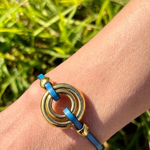 Pulsera mujer bañada en oro y piel, pulsera o-ring doble, MODELO LINCE md, colores de piel, para las mujeres, joyería hecha a mano imagen 3