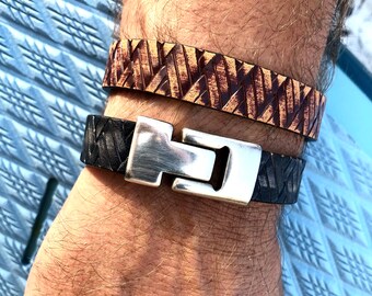 Bracelet in silver and leather, for Men, boho bracelet, Spanish leather, UNISEX CALIFORNIA MODEL, herringbone bracelet, handmade jewelry