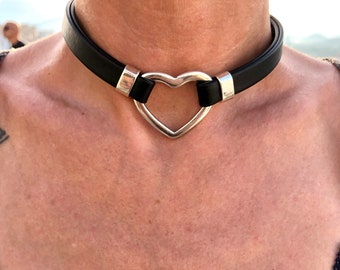 Choker necklace o-ring, leather CHOKER, choker necklace, silver, classic choker, MODEL choker korp., Handmade jewelry