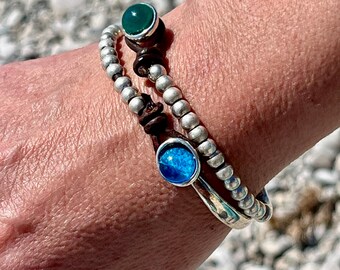 Bracelet in silver and leather, different colors, women's leather bracelet, Spanish authentic leather, AMAZONIA MODEL, handmade jewelry