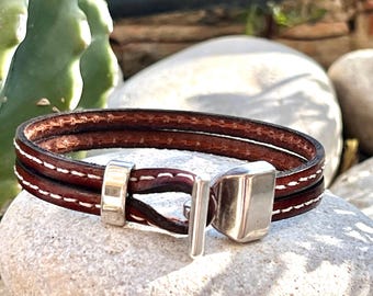 Unisex armband, leren en zilveren armband, originele armband, ANCL MODEL, cadeau voor een vriend, origineel ontwerp van OBBVIUS, heren, handgemaakte sieraden