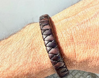 Bracelet in silver and leather, for Men, boho bracelet, Spanish leather, UNISEX ARMY MODEL, braided skin, handmade jewelry