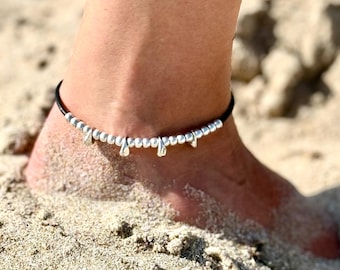Silver and leather anklet, different colors, fine anklet, for mothers, FILO MODEL, original gift for women, handmade jewelry