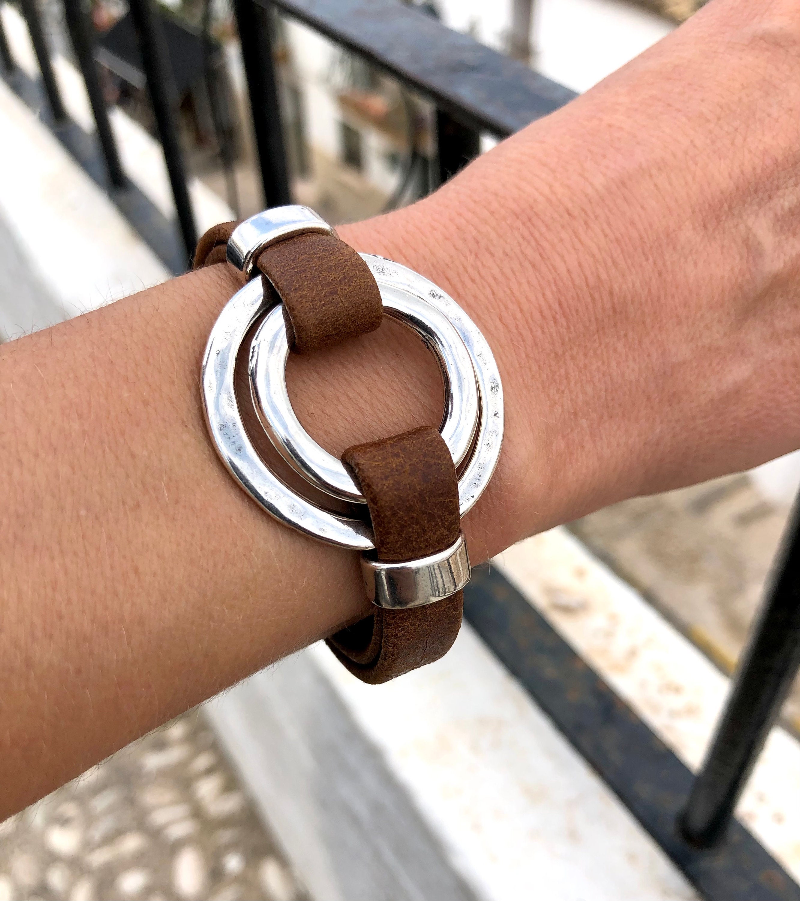 Silver and Leather Woman Bracelet, O-ring Bracelet, LINCE Lp MODEL