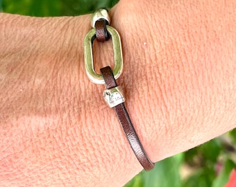 Silver and leather woman bracelet, o-ring bracelet , LINCE MODEL, different colors, Italian leather, for women, mothers, handmade jewelry