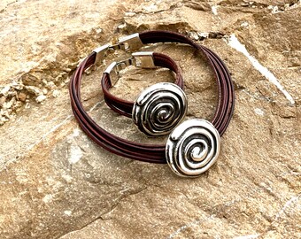 Collar de gargantilla espiral, CHOKER de cuero, pulsera y collar de gargantilla, gargantilla, MODELO LINCE dob.c, joyería hecha a mano
