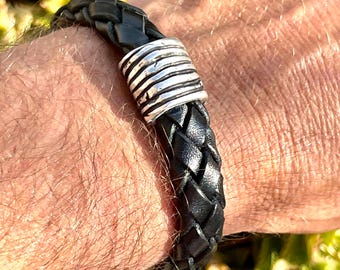 Bracelet in silver and leather, for Men, boho bracelet, Spanish leather, UNISEX TOR MODEL, braided skin, handmade jewelry